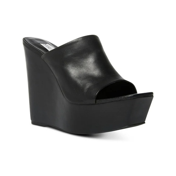 Steve Madden Shoes - Steve Madden Black Leather Barona Platform Wedge Sandal Size 7